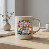 Caffeine Cowgirl Energy PNG, Highland Cow Western Shirt Design, Coffee Lover Sublimation Graphic