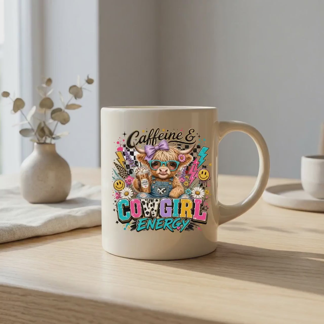 Caffeine Cowgirl Energy PNG, Highland Cow Western Shirt Design, Coffee Lover Sublimation Graphic